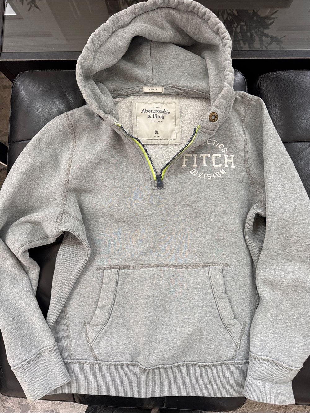 Abercrombie & Fitch Light Gray Quarter-Zip Pullover with Neon Trim